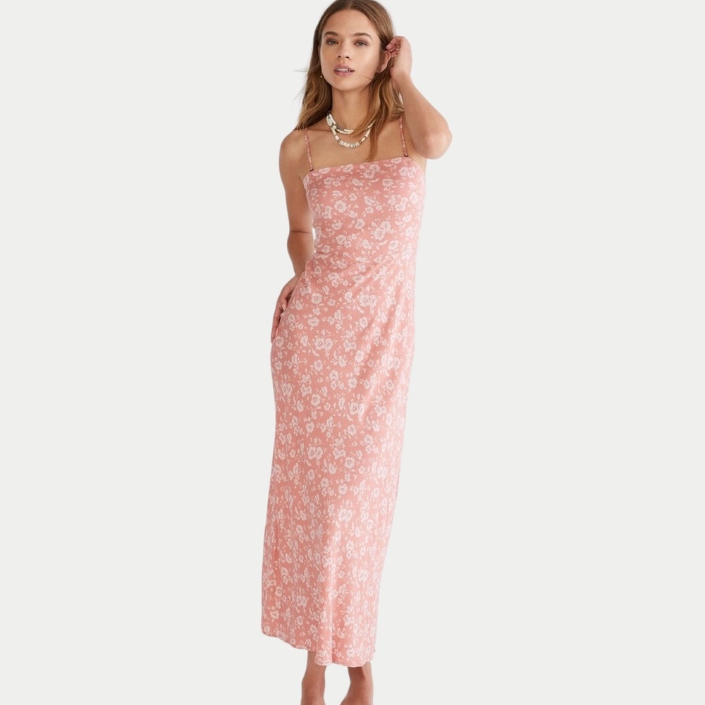 Aeropostal Summer Floral boho Strapless Coral Maxi Dress Size Medium